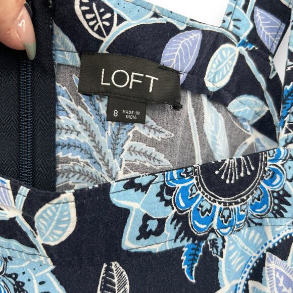 Ann Taylor Loft Jumpsuit Size 8 Blue Floral Print Square Neck Boho Casual Rayon - Picture 13 of 16